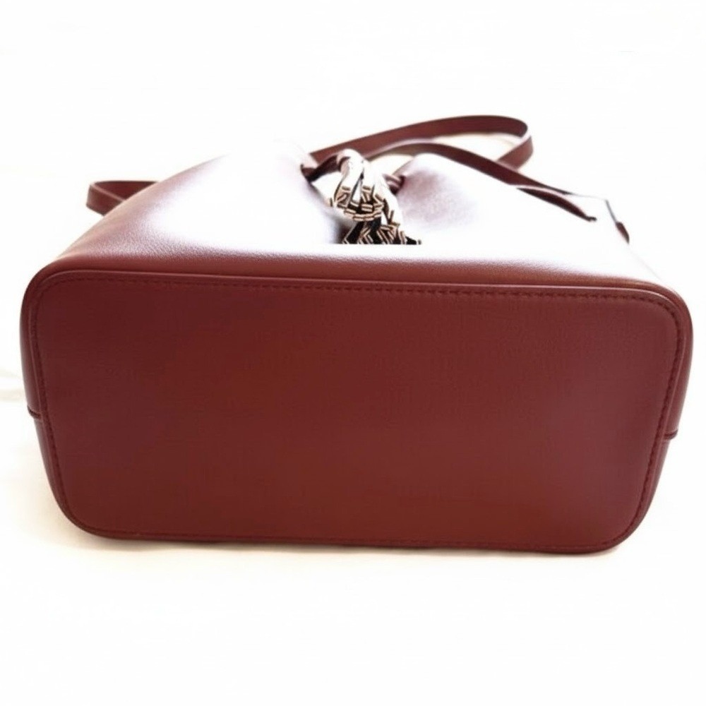 J. Crew Factory Burgundy Drawstring Crossbody Bucket Bag Tassel Maroon Wine - Picture 4 of 8